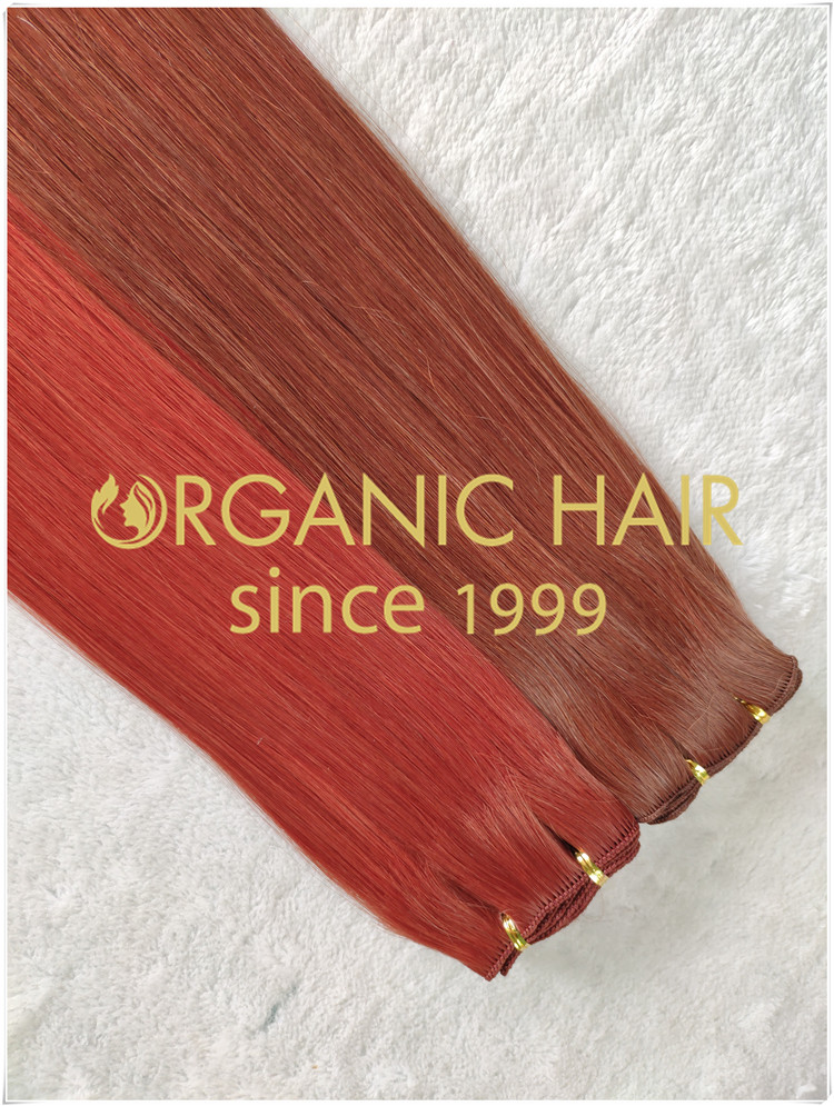 Red color double drawn hand tied weft hair extensions CNY017